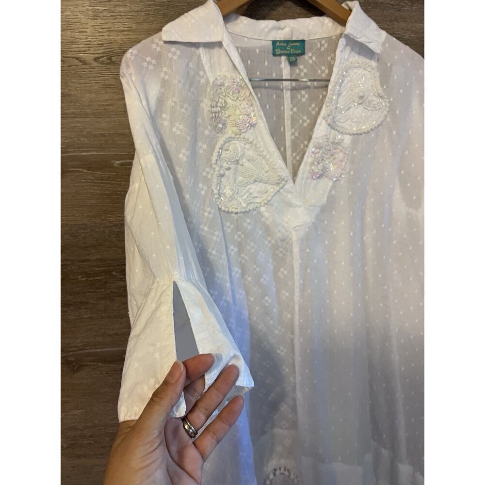 Antica Sartoria White Tunic embroidered floral Sequin romantic festival lace - Picture 4 of 7
